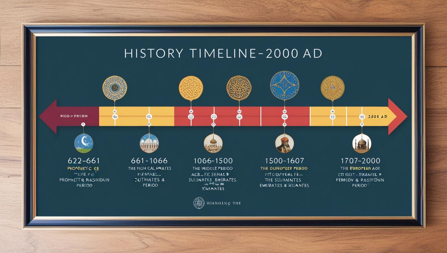 Create a visual representation of a history timeline for the period 600-2000 AD using the following milestones- 622-661_ Prophetic & Rashidun Period, 661-1066_ The High Caliphate Period , 1066-1500_ The Middle Period. Age of Sultanates, Emi.jpg