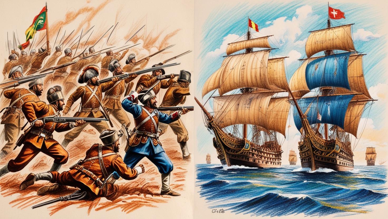 create a representation of 2 trends_ on one side the gunpowder period with ottomans, and on the other side western european expansion with spanish ships.jpg